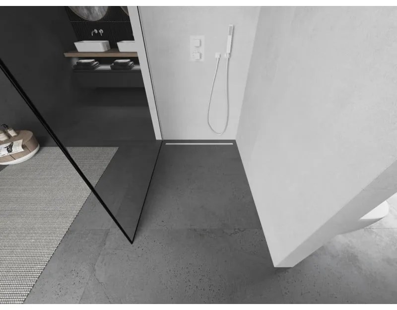 Mexen Kioto L, sprchová zástena Walk-In 60 x 200 cm, 8mm číre sklo čierny vzor, biely profil, 800-060-103-20-70