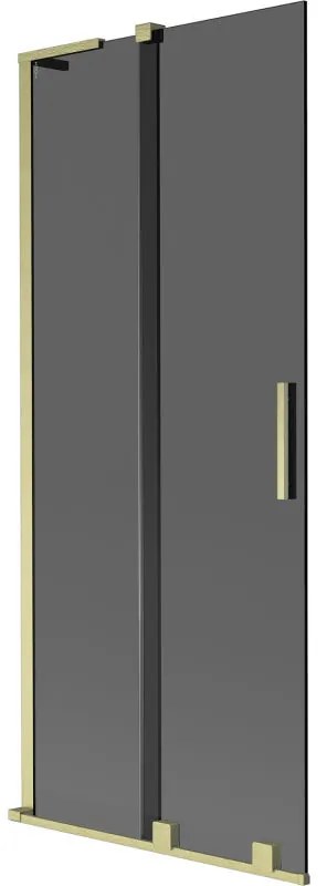 Mexen Velar L, 2-krídlová posuvná vaňová zástena 85 x 150 cm, 8mm šedé sklo, zlatá matná, 896-085-003-41-55