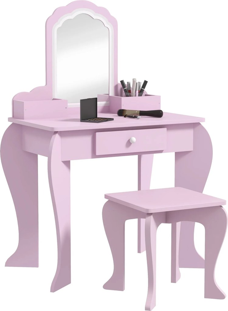 ZONEKIZ Detský toaletný stolík pre dievčatá a chlapcov od 3 rokov - Make-up stôl so stoličkou a zrkadlom, toaletný stolík pre dievčatá s zásuvkou a úl