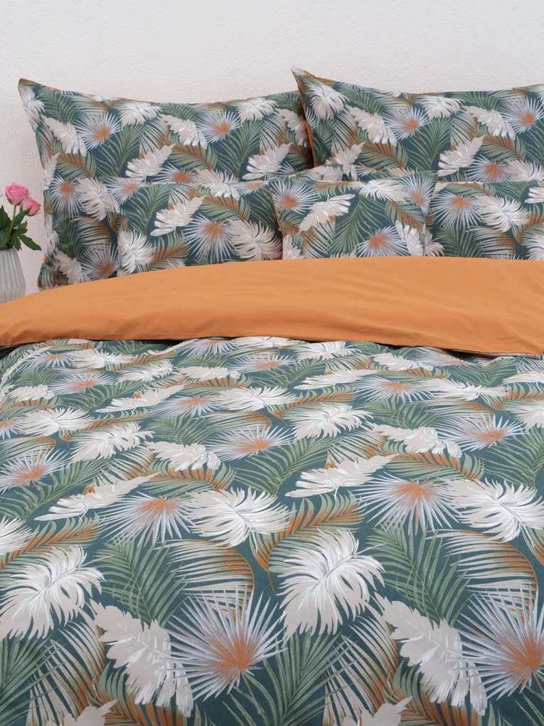 Predĺžené bavlnené obliečky Renforcé – Taisa zelená/terakota