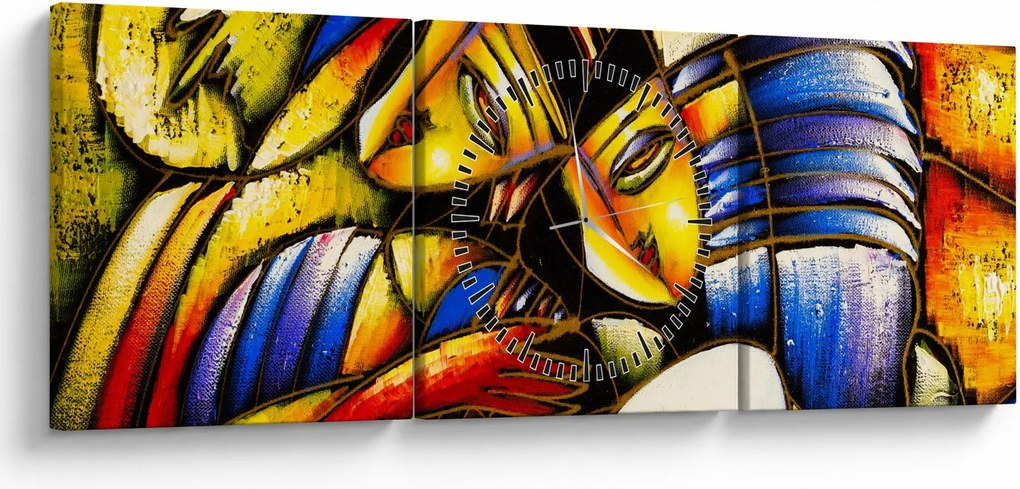 Obraz - Olejomaľba, milenci (s hodinami) (90x30 cm)