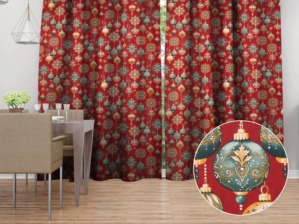 Biante Bavlnený záves Sandra SA-528 Vianočné banky na červenom 150x210 cm