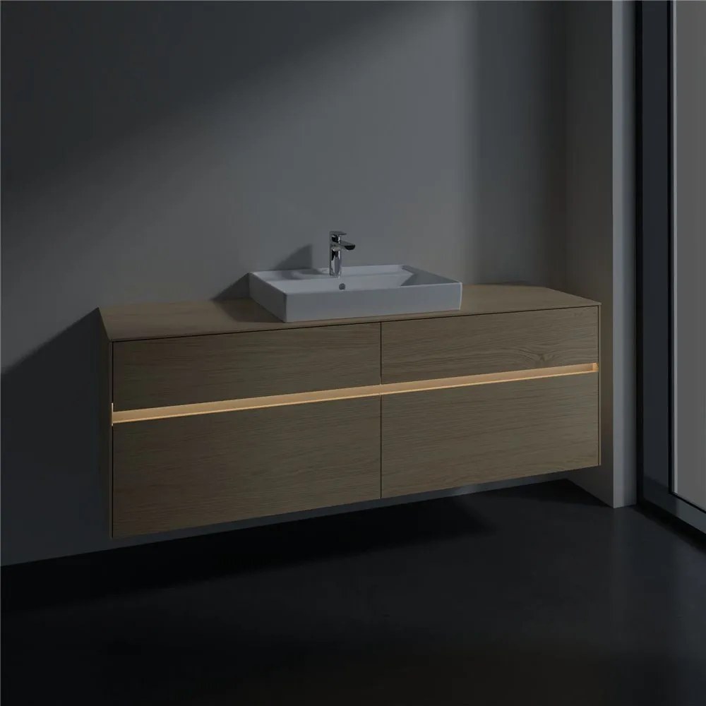 VILLEROY &amp; BOCH Collaro závesná skrinka pod umývadlo na dosku (umývadlo v strede), 4 zásuvky, s LED osvetlením, 1600 x 500 x 548 mm, Nordic Oak, C025B0VJ