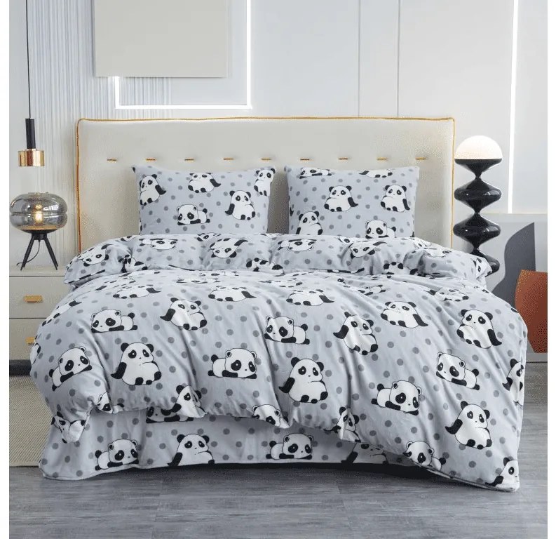 Obliečky mikroplyš PANDA sivé Rozmer obliečky: 2 ks 70 x 90 cm | 200 x 220 cm