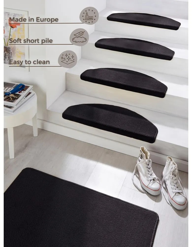 Čierne priľnavé nášľapy na schody v súprave 15 ks 23x65 cm Fancy – Hanse Home