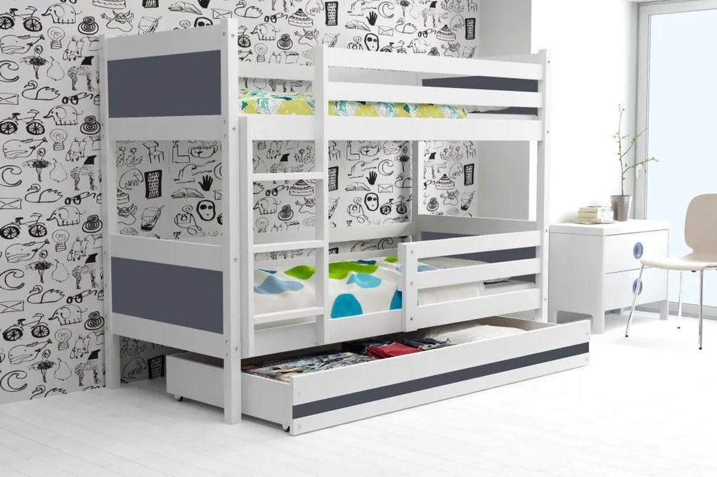 Poschodová posteľ RINO 190x80cm - Biela - Grafitová