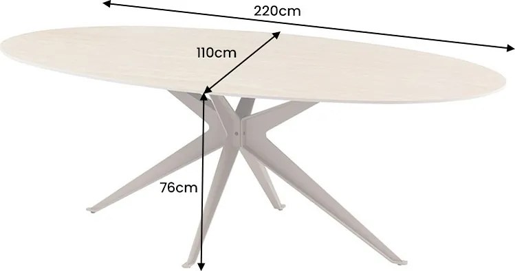 Oválny keramický jedálenský stôl Tavorian 220 cm travertín / šampanský