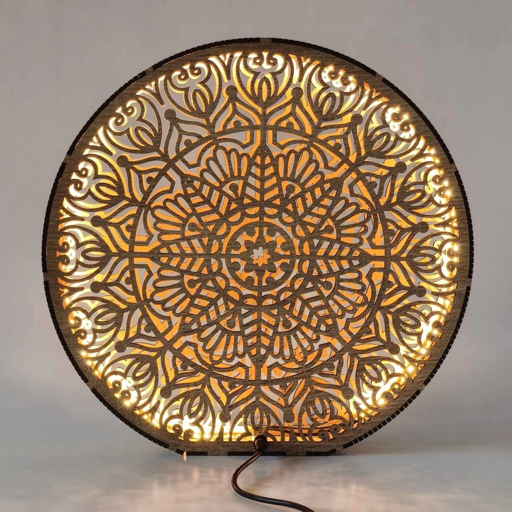 Drevená dekoratívna lampa s mandalou | LYLI: HDF - Orech 20 cm 4783-115150 LED0604