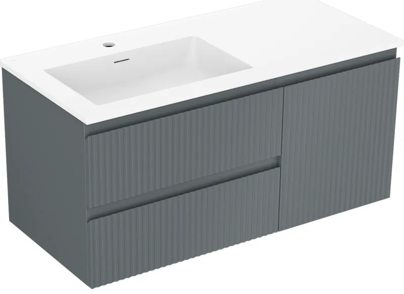 Mexen Rivel, kúpeľňová skrinka 100 cm s ľavým umývadlom Otis, 2S, 1D, drážkovaná, grafitová/biela matná, 91A23-10047-3-BBFFF66-W18L01