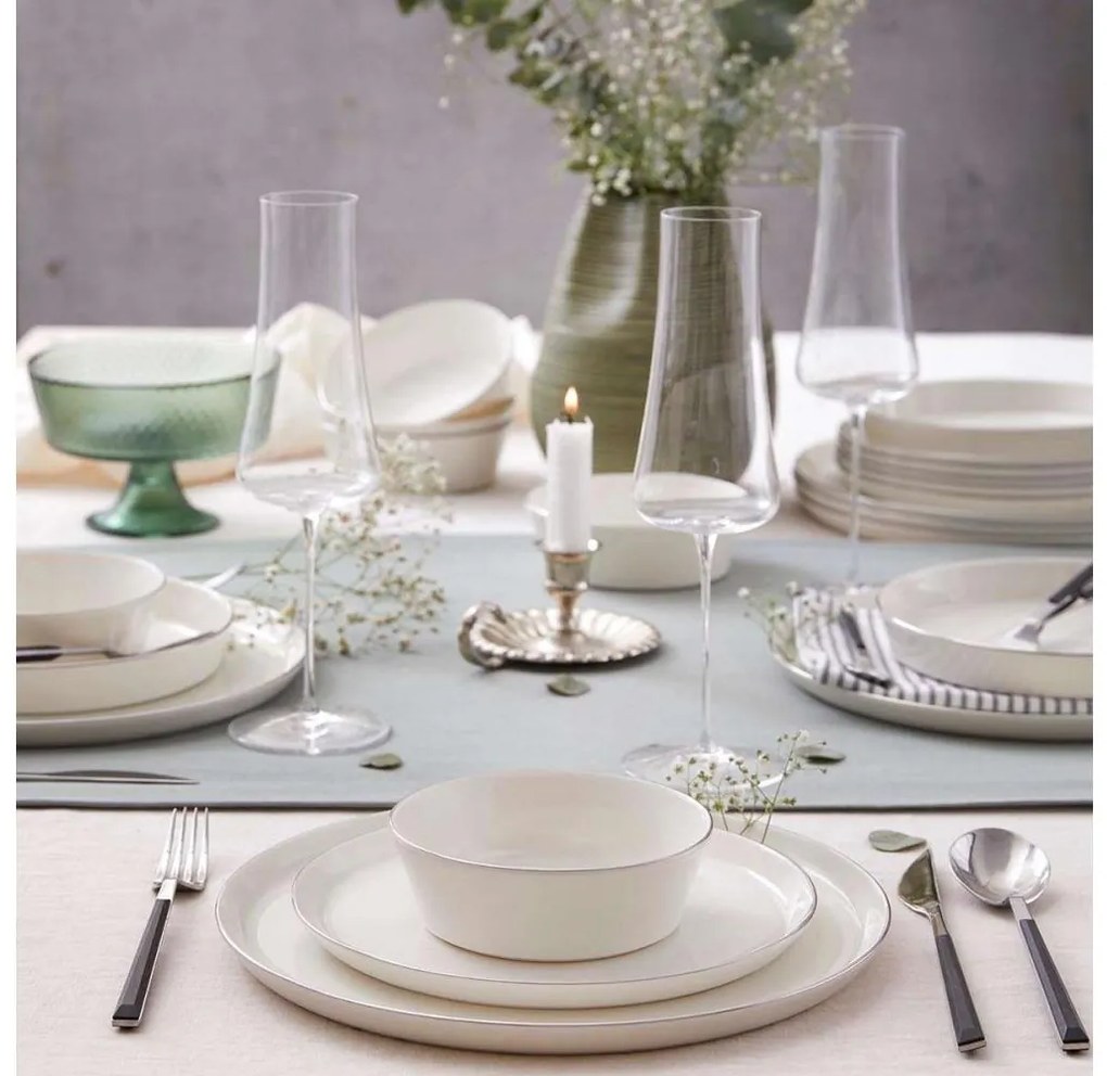 24-dielna jedálenská súprava, biela/strieborná, porcelán