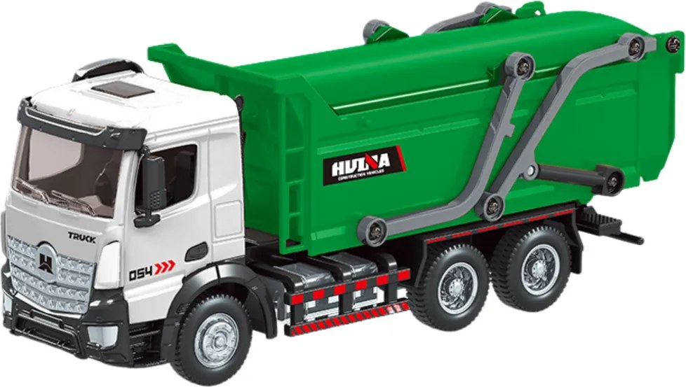 Nákladné auto na odpadky Kovové sťahovanie Huina Green 1:50