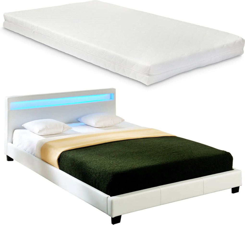 Corium® Moderná manželská posteľ s matracom 'Paris' - biela - 180 x 200 cm