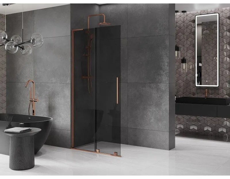 Mexen Velar L, posuvná sprchová zástena Walk-in 110 x 200 cm, 8mm šedé sklo, ružové zlato, 871-110-003-43-60
