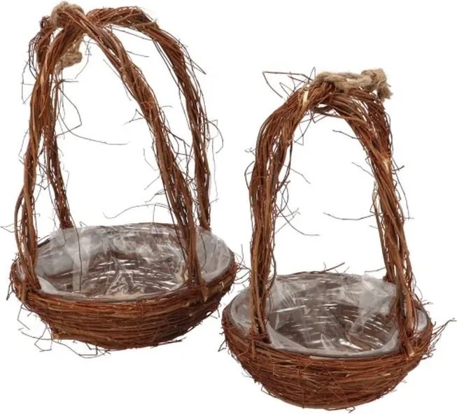 2ks hnedý prútený košík kvetináč s uchami - Ø 25*39 / Ø 20*30cm