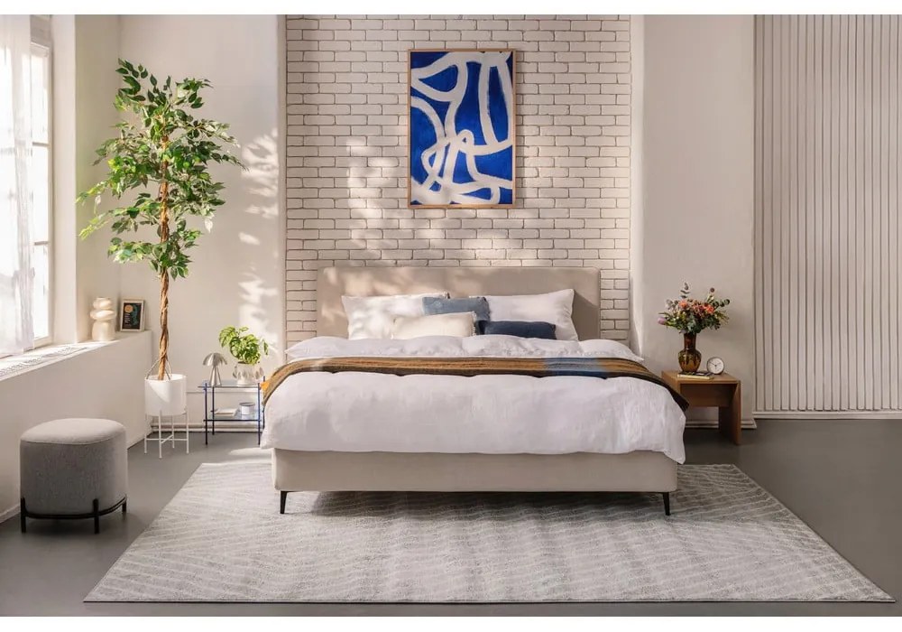 Béžová čalúnená dvojlôžková posteľ s matracom/s roštom 180x200 cm Noira Slim – Bonami Selection