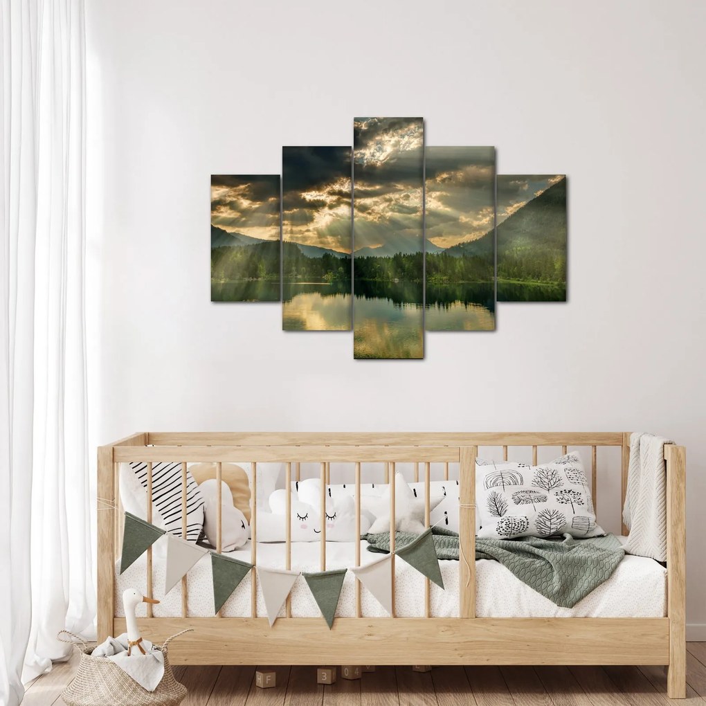 Obraz jazera s presvitajúcim slnkom (150x105 cm)