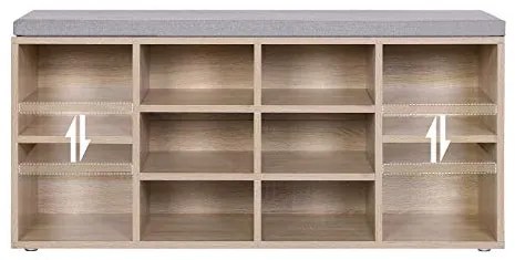 Lavička na topánky s priehradkami, čalúnené sedenie, 48x105x30cm