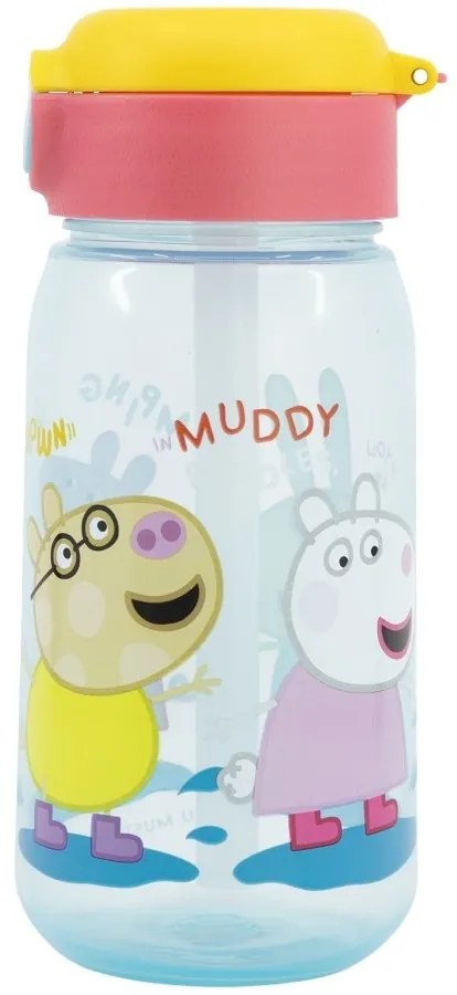 Plastová fľaša na pitie so slamkou a viečkom Prasiatko Peppa - 510 ml