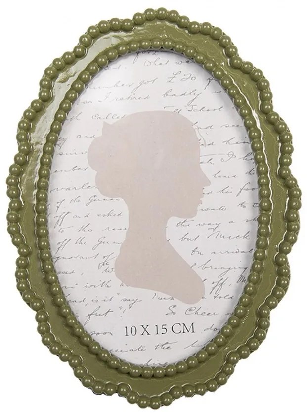 Zelený oválny fotorámik s perličkami - 13*2*18 cm / 10*15 cm