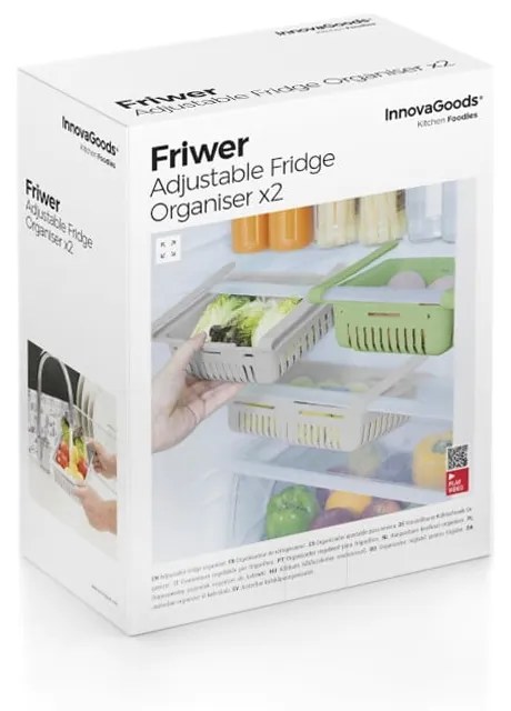 Súprava 2 nastaviteľných úložných košíkov do chladničky InnovaGoods