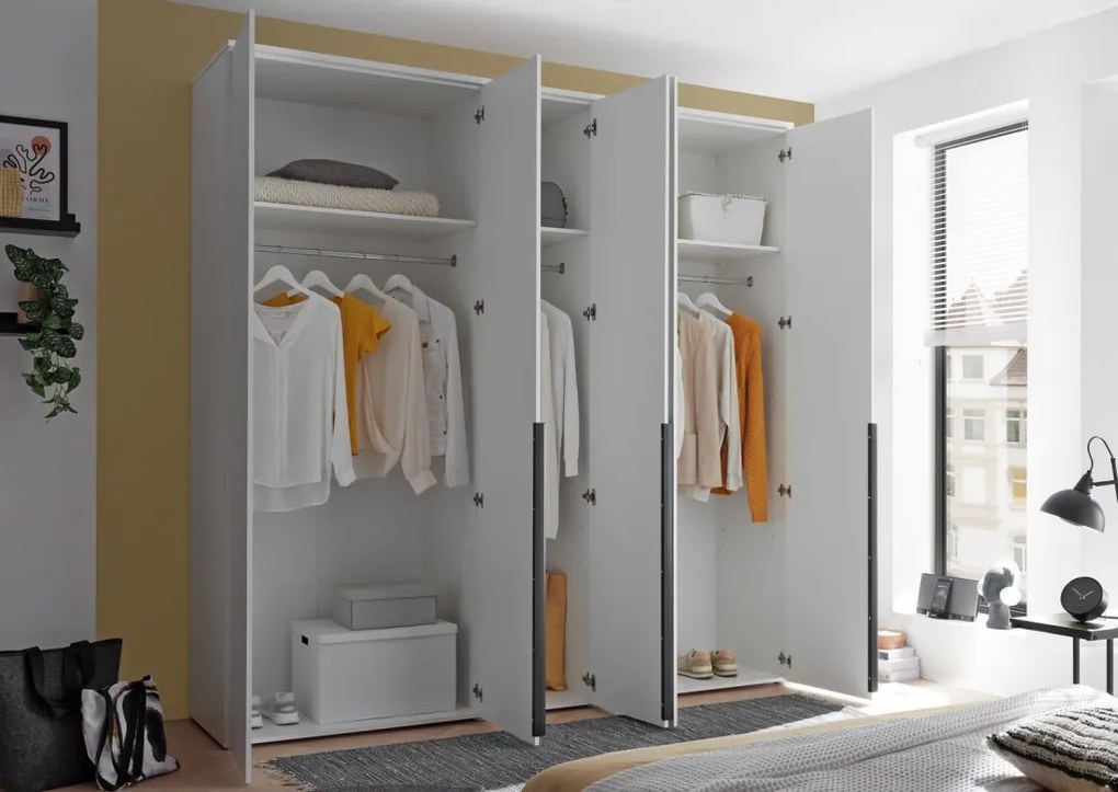 Šatníková skriňa so zrkadlom Kevo, 225 cm, biela