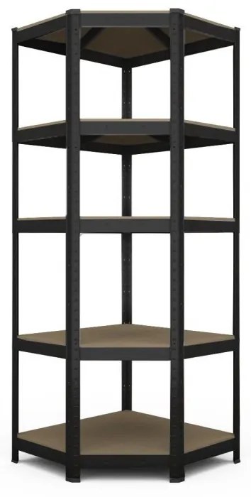 Fistar Rohový regál 1800x900x450x635 mm lakovaný 5-policový, nosnosť 750 kg - ČIERNY