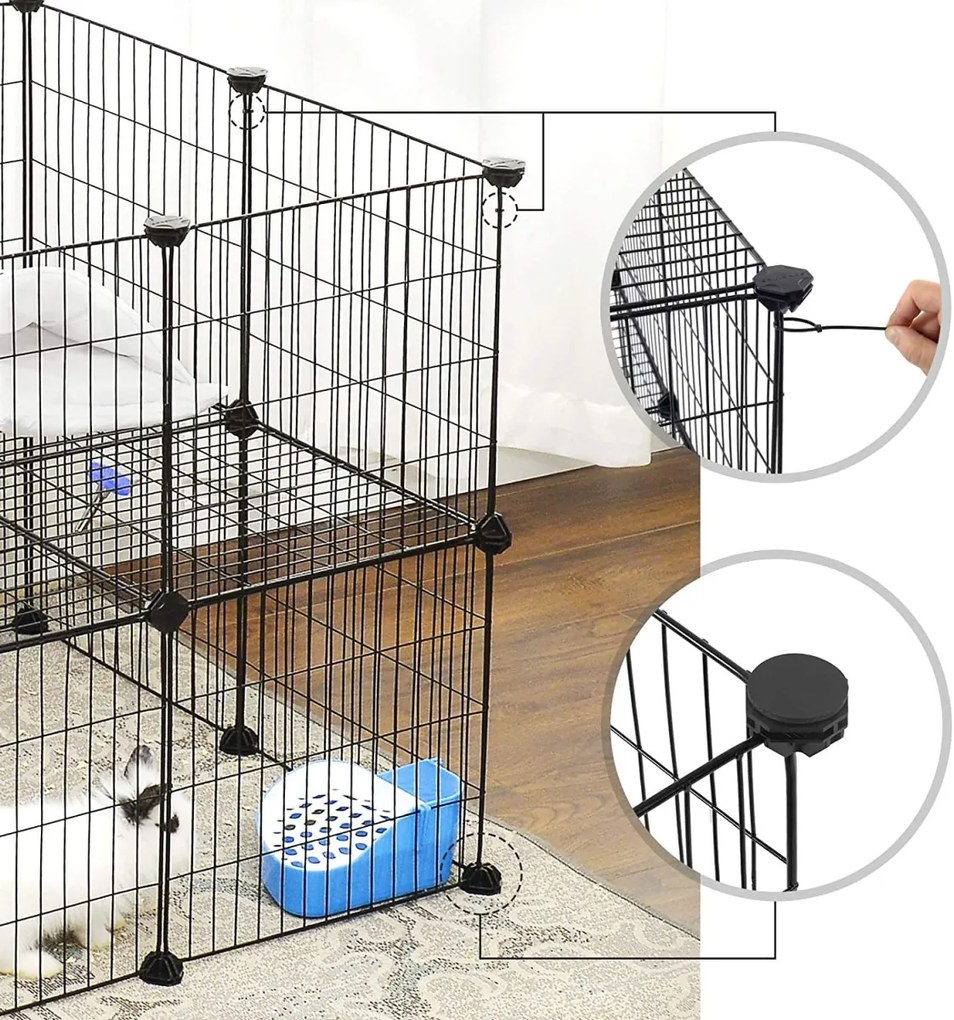 Modulárna ohrádka pre malé zvieratá, 2 úrovne, čierna