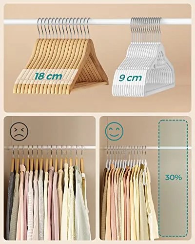 Vešiaky na oblečenie, protišmykové, zamatové, 50ks, biele