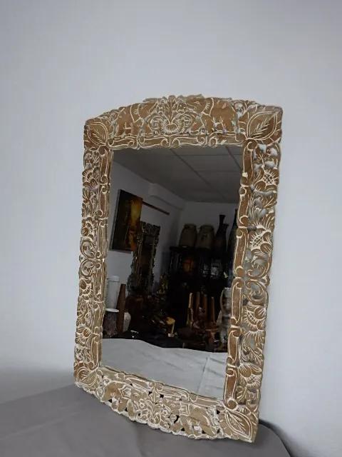 Zrkadlo SLON, hnedá , teakové drevo, ručná drevorezba, 100x60 cm
