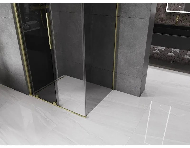 Mexen Velar, sprchový kút s posuvnými dverami 110 x 70 cm, 8mm šedé sklo, zlatá matná, 871-110-070-41-55
