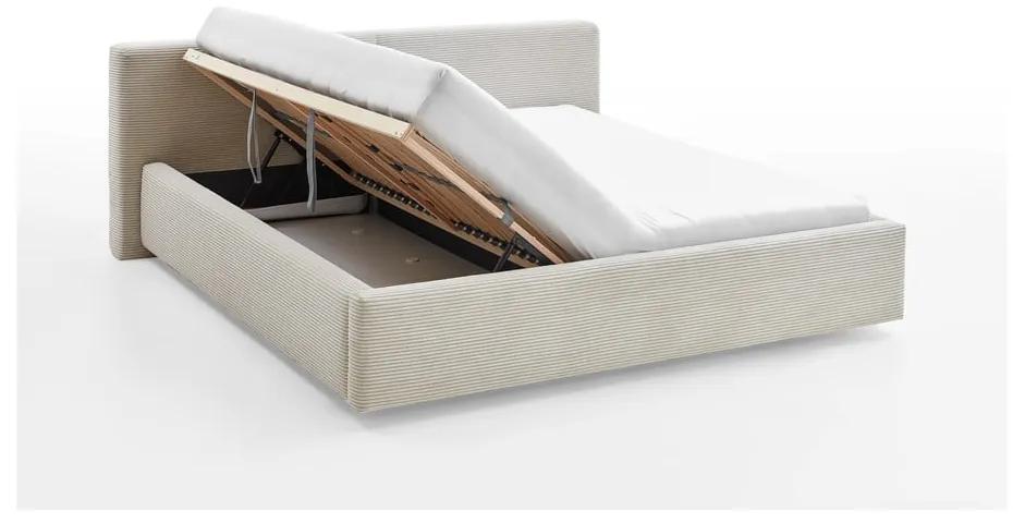 Béžová čalúnená dvojlôžková posteľ s úložným priestorom a roštom 180x200 cm Cube - Meise Möbel
