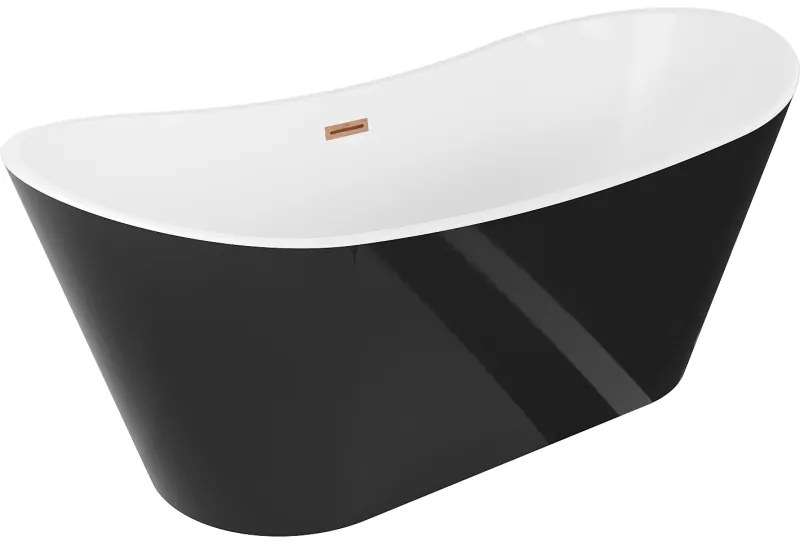 Mexen Montana, voľne stojaca vaňa 150 x 75 cm, biela-čierna, medený prepad, 52011507575-65