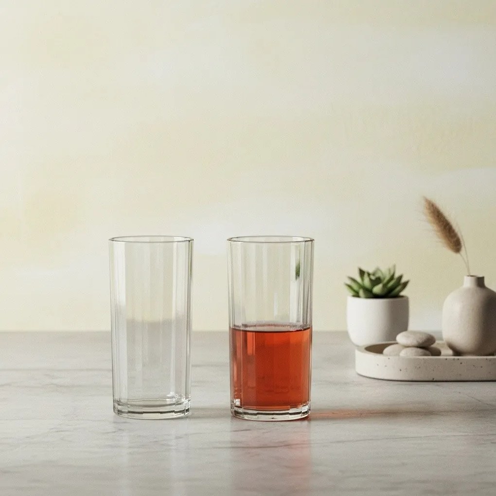 Sada 4 ks vysokých pohárov ELISE STRIPES 360 ml číra