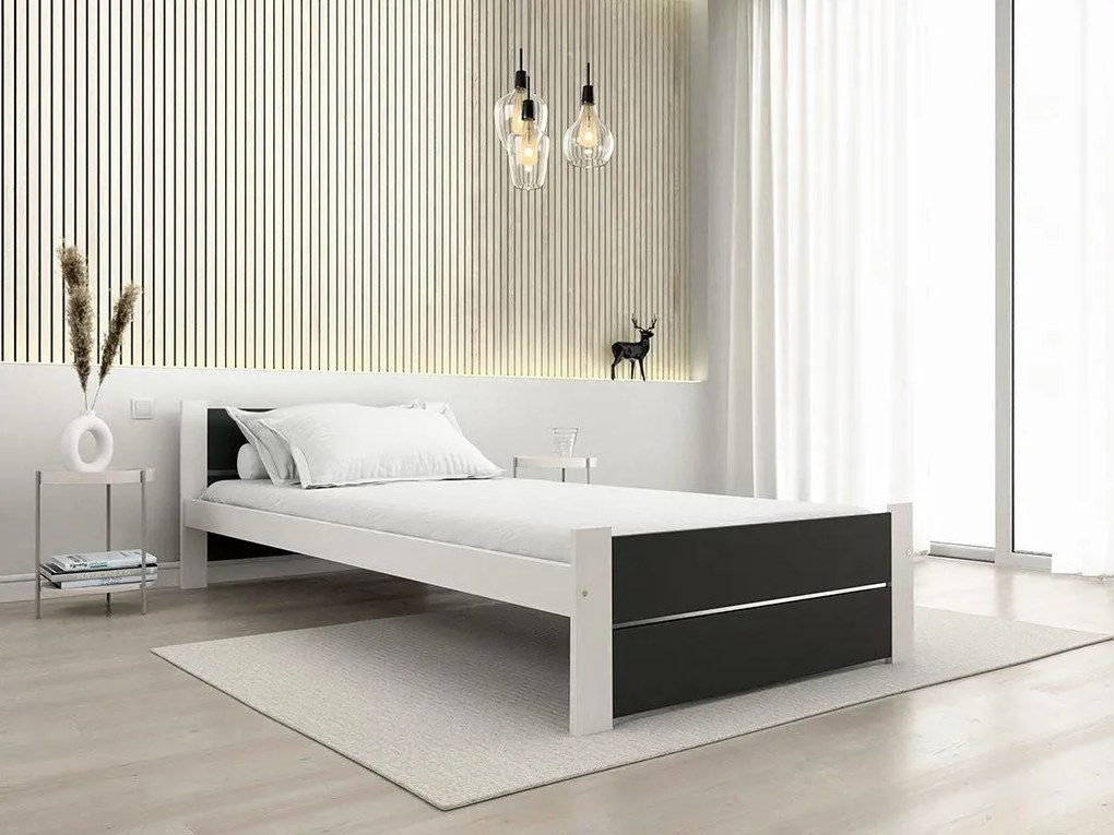 Posteľ IKAROS DOUBLE 80 x 200 cm, antracit/biela Rošt: S latkovým roštom, Matrac: Matrac COCO MAXI 20 cm