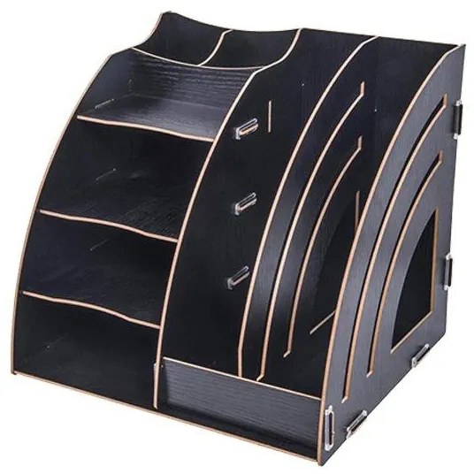 Drevený kancelársky organizér so 7 priehradkami čierny DIY D9113