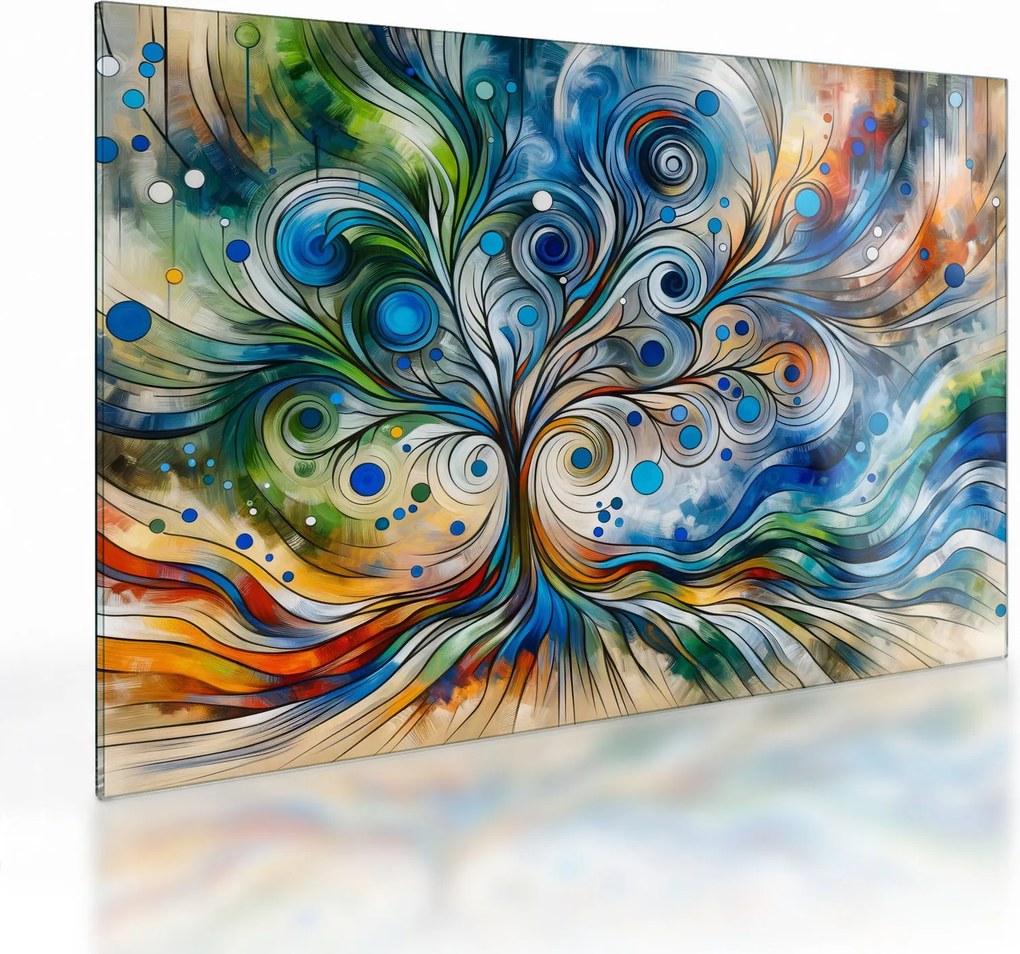 Sklenený obraz – Farebný energetický strom (70x50 cm)