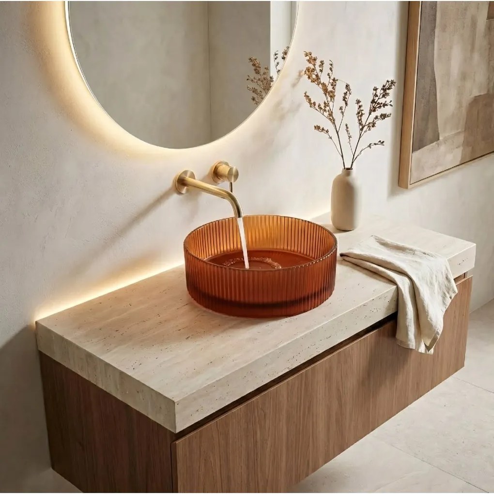 Rea Suri, sklenené umývadlo na dosku 360x360x115 mm, amber-hnedá, REA-U3613