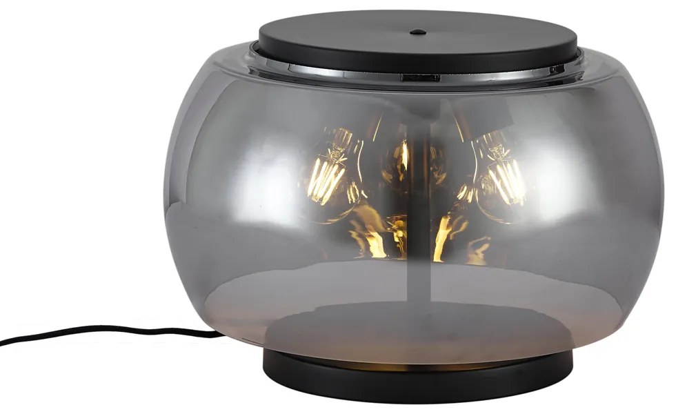 Dizajnová stolná lampa čierna s dymovým sklom 2-svetelná - Bino