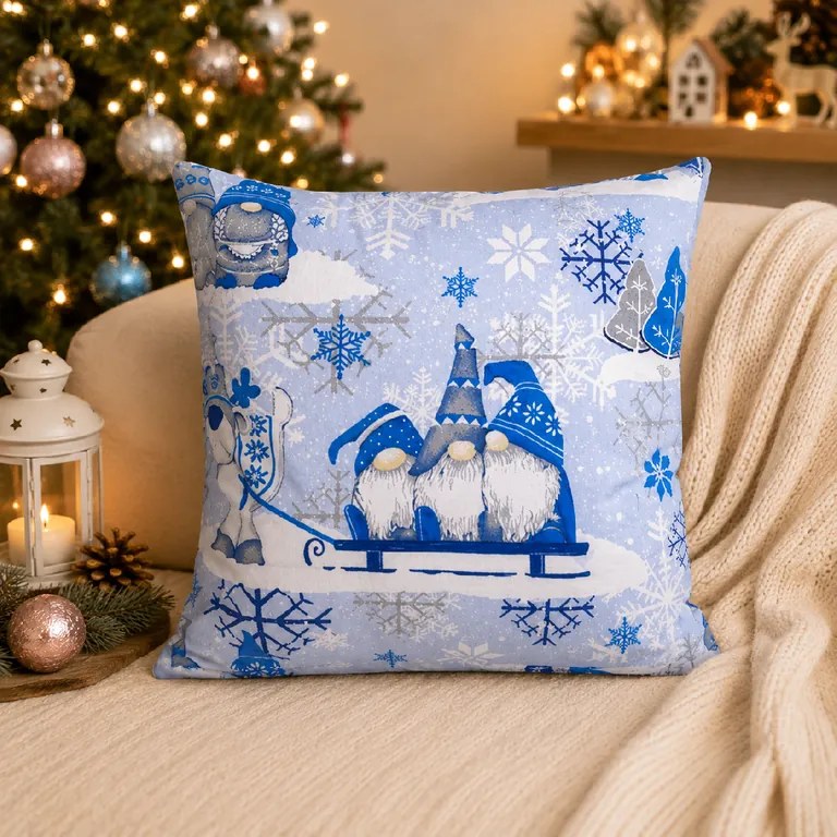 Vianočná obliečka na vankúš 40x40 cm Modrý škriatok – 100 % bavlna