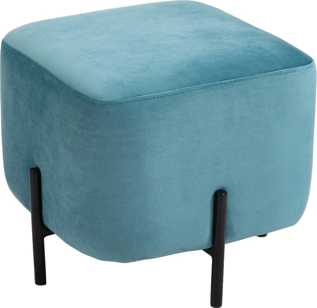 HOMCOM Potištený Velúrový Taburet, Odpočívadlo, Polyester, Oceľ, Pena, Tyrkysová 44,5 x 44,5 x 41,5 cm | Aosom