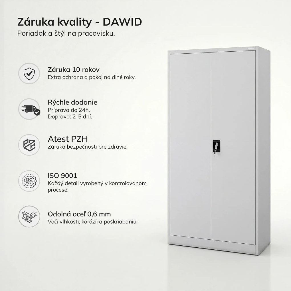 Multifunkčná kovová skriňa s vešiakom, sivá, 900x1850x450 mm: DAWID