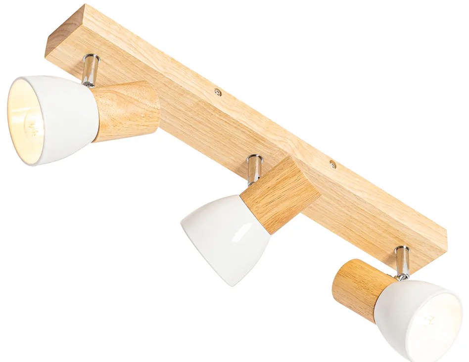 Drevené stropné bodové svetlo s bielym nastaviteľným 3-svetlom - Thorin