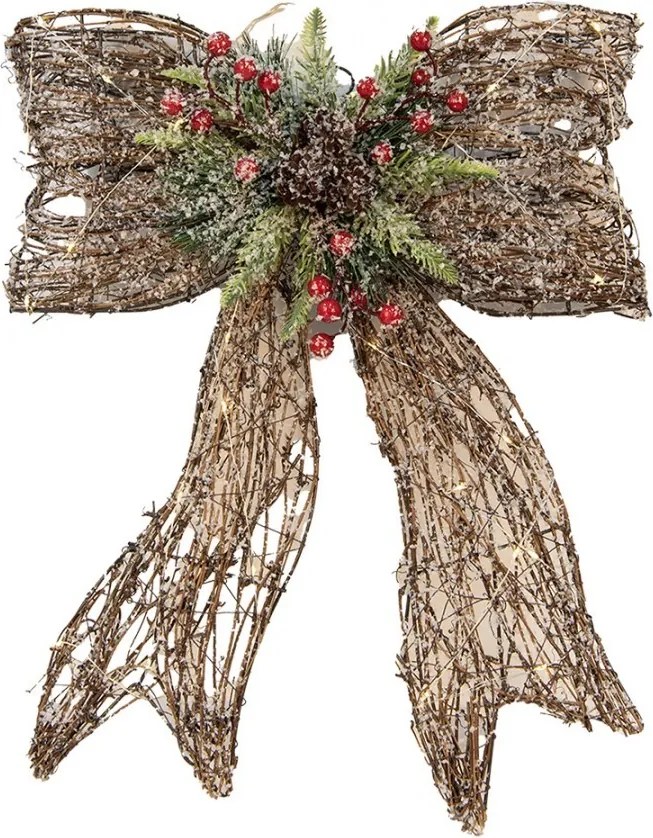 Vianočná prútená závesná dekorácia mašle LED - 41*10*51 cm / 3*AA