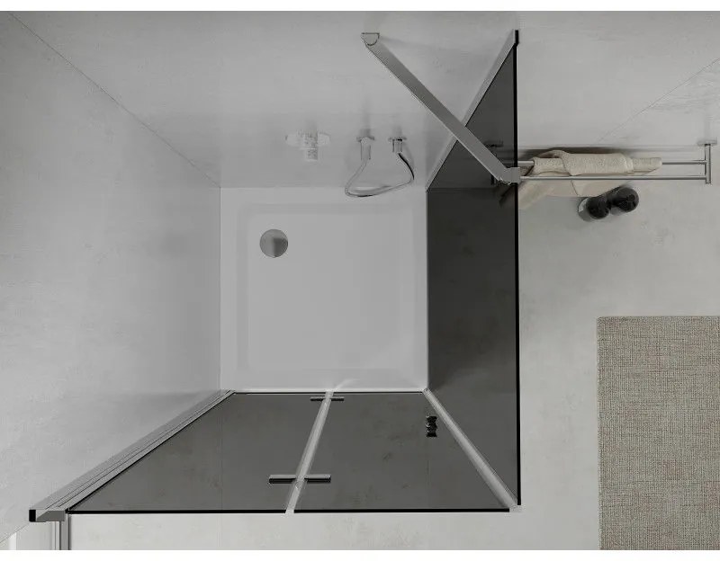 Mexen Lima, sprchový kút so skladacími dverami 80 (dvere) x 80 (stena) cm, 6mm šedé sklo, chrómový profil + slim sprchová vanička biela + chrómový sifón, 856-080-070-01-40-4010