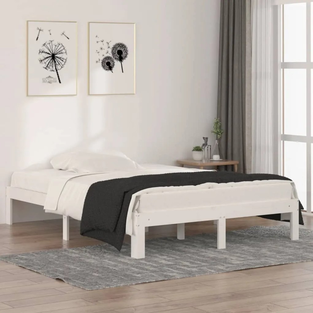 vidaXL Posteľný rám biely masívne drevo 135x190 cm 4FT6 dvojlôžko