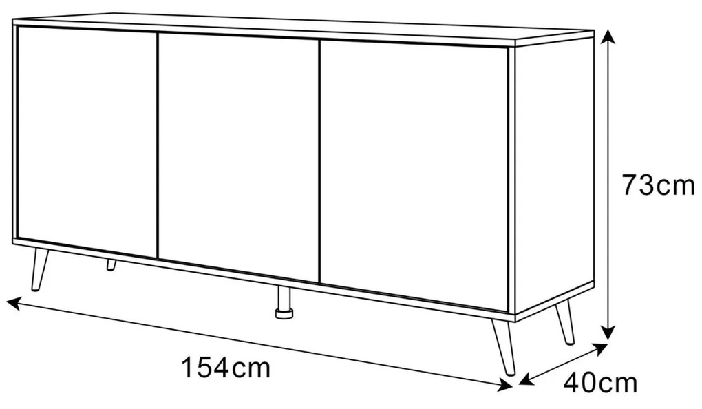 KOMODA ALWIN BIELA VYSOKÝ LESK 153cm STRIEBORNÉ NOŽIČKY