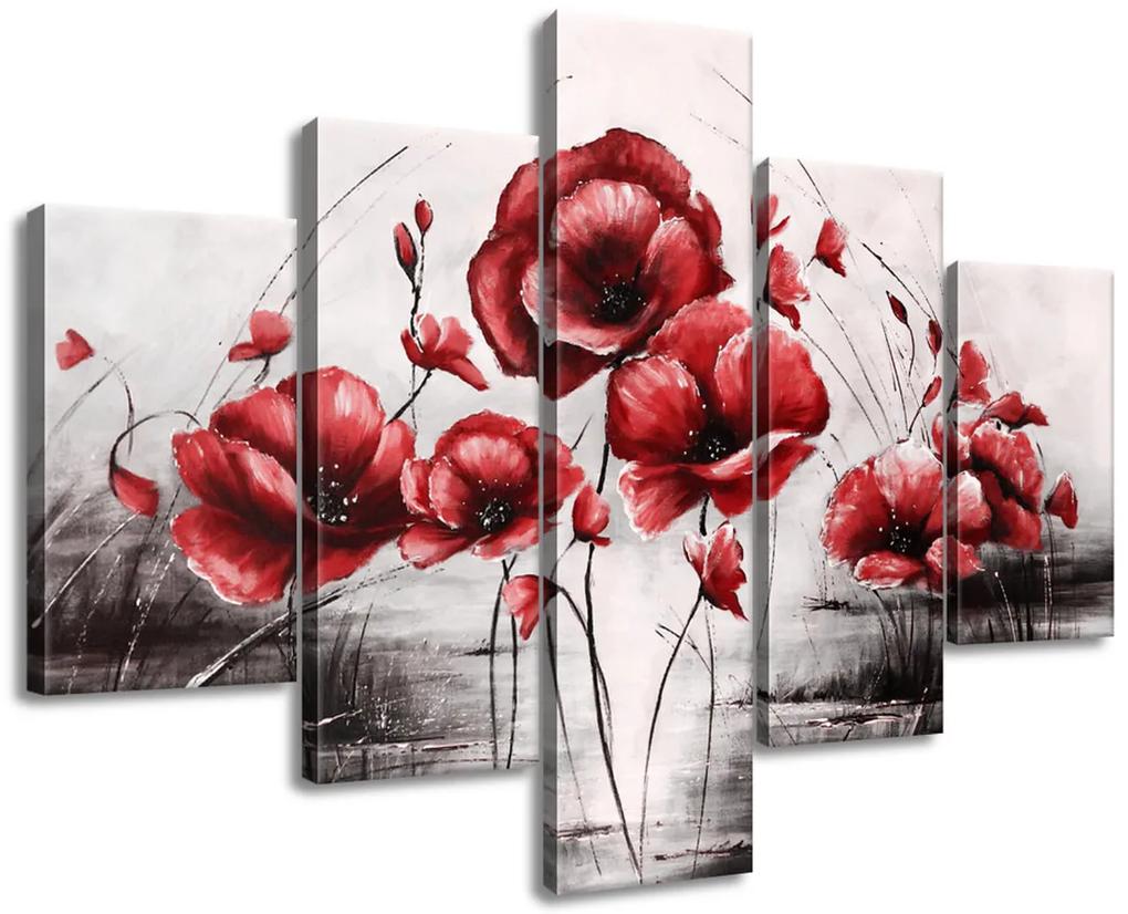 Gario Ručne maľovaný obraz Červené Vlčie maky - 5 dielny Rozmery: 150 x 105 cm