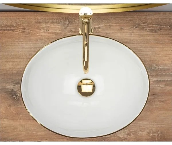 REA-U3287 - Umývadlo na dosku SOFIA 34,5x41 cm keramika/lesklá biela/zlatá