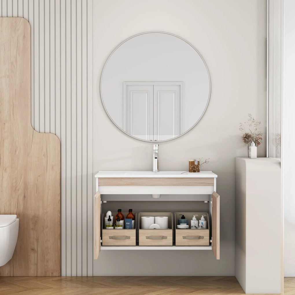 Závesná skrinka pod umývadlo Houseland Morvia 80 cm dub/biela