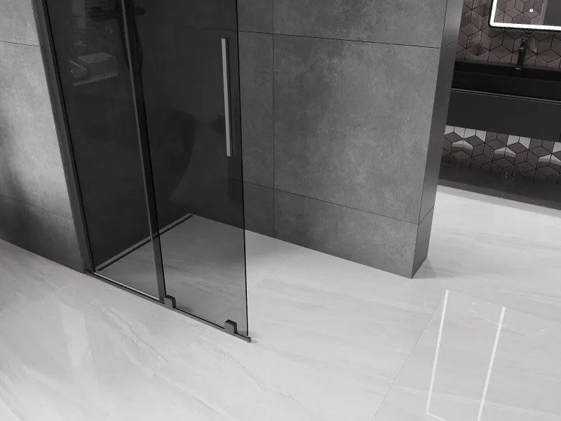 Mexen Velar, sprchová zástena s posuvnými dverami Walk-in 85 x 200 cm, 8mm šedé sklo, grafitová, 871-085-000-43-95